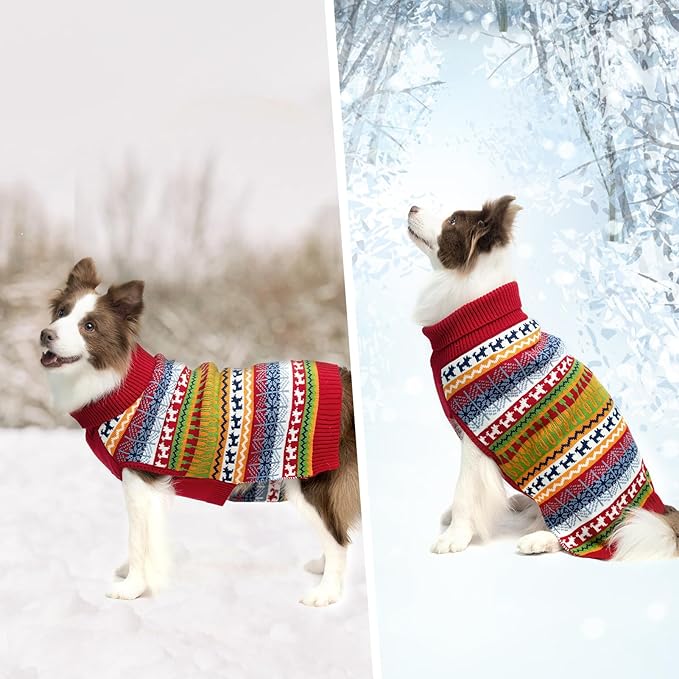 Dog Sweater - Winter Coat Apparel Clothes with Colorful Stripes for Cold Weather