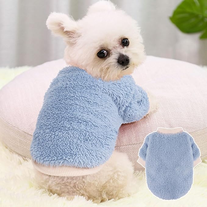 2 Pieces Dog Sweater for Small Dogs Winter Warm Puppy Sweater Fleece Cute Dog Clothes for Dogs Like Chihuahua Yorkie Thick Pet Clothing (Light Grey, Blue, Medium)