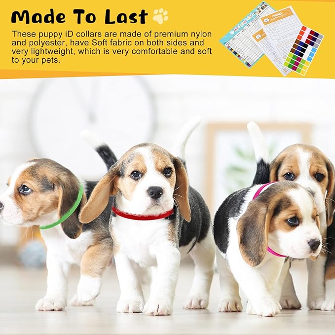 Harloon 47 Pcs Newborn Puppy Collar Health Record Charts Kit Soft Nylon Whelping Puppy Collars Identification Newborn Pets for Pets Pups Assorted Colors