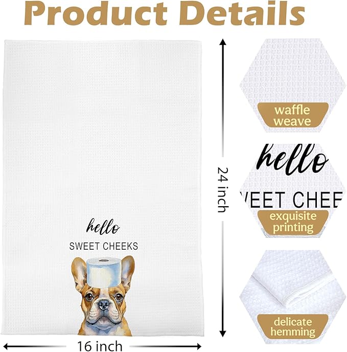 French Bulldog Bathroom Towels - Funny French Bulldog Decorative Waffle Weave Hand Towels for Bathroom, Frenchie Gifts, 16×24 Inches