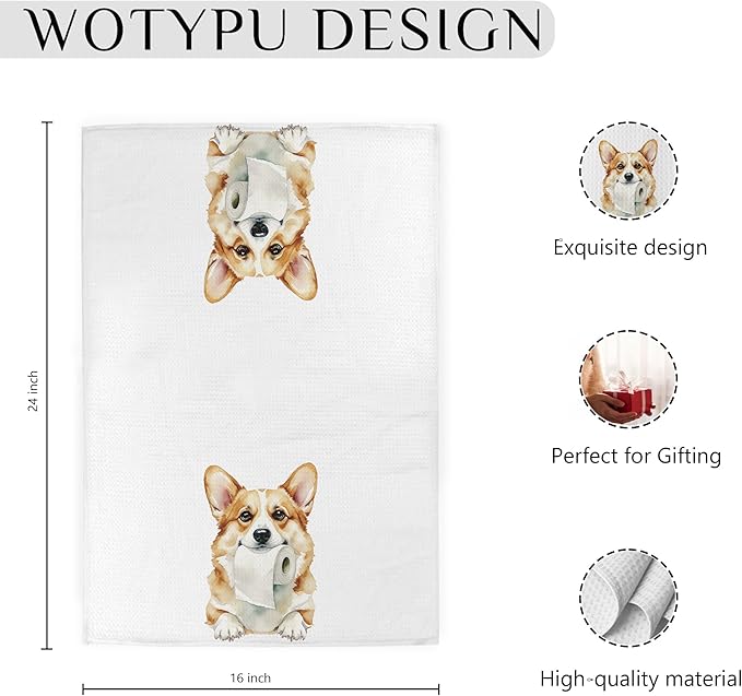 Funny Welsh Corgi Gifts Bathroom Hand Towels, Gifts for Corgi Lovers, Dog Lover Gifts Decorative Hand Towels for Kids Guest Bathroom Washroom Half Bath, 16x24 Inch