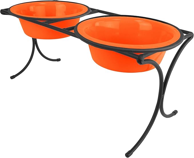 Platinum Pets Bistro Double Diner Feeder with Stainless Steel Dog Bowls, Large, Hunter Orange