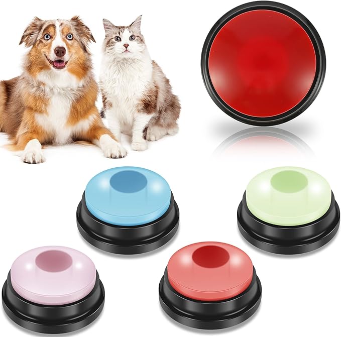 4Pcs Dog Buttons for Communication Voice with Light, Recording Button for Words Talking and Answer, Pet Button Answering Buzzer Best Toys fit Dog Tranning