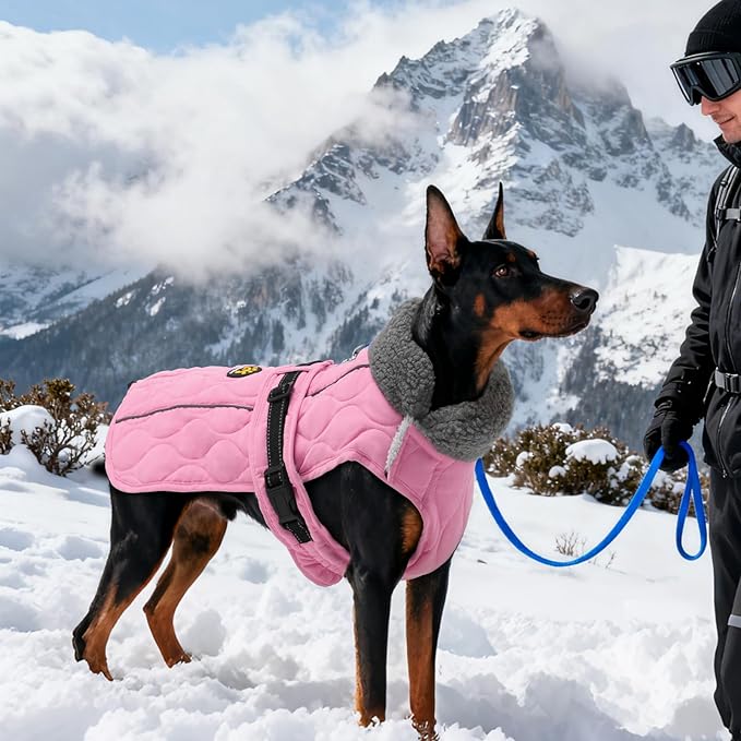 Dog Coat Winter, Waterproof Quilted Dog Jacket for Cold Weather, Reflective Adjustable Puppy Winter Coat, Warm Turtle-Neck Pet Fleece Snow Jacket for XX-Large Dogs, NewPink XXL