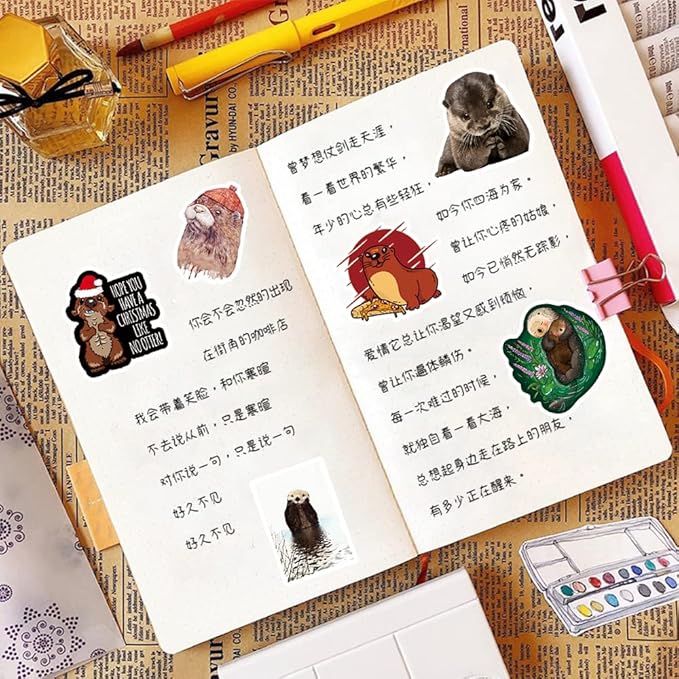 The Eurasian River Otter Cute Cartoon Animal Stickers 50pcs Pack | Kawaii Deacls Graffiti Vinyl PVC Waterproof for Adults Water Bottle Laptop Phone Skateboard Scrapbook