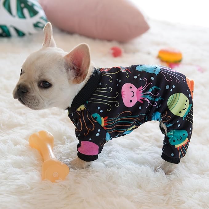 CuteBone Soft & Stretchy Dog Pajamas - Cozy Pet Jammies Breathable Jumpsuit for Small Dogs - All-Season Comfy Outfit Easy-On Pullover Design - Keeps Pets Warm & Comfortable P80M