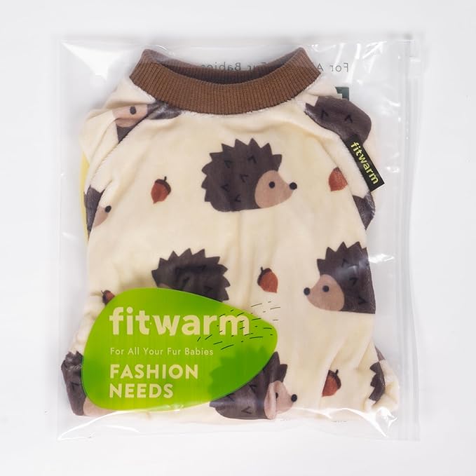 Fitwarm Funny Hedgehog Dog Pajamas, Warm Winter Dog Clothes for Small Dogs Boy Girl, Cozy Pet Onesie with Feet, Beige, Brown, Large