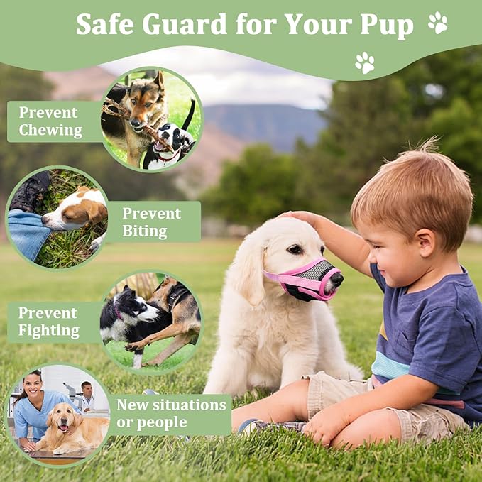 Mayerzon Dog Muzzle, Breathable Mesh Puppy Muzzles with Adjustable Hook and Loop for Small Medium Large Dogs Poodle Border Collie Labrador Retriever for Biting Chewing Trimming (XL, Red)