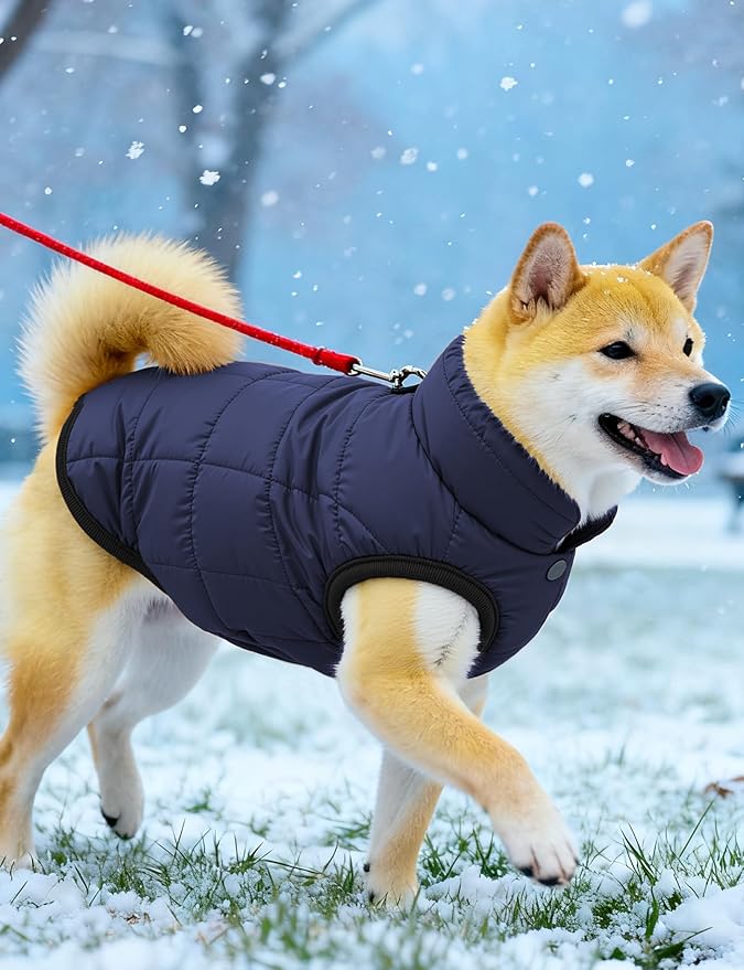 AURUZA Dog Winter Coat, Warm Waterproof Dogs Jacket Small Pet Vest for Medium Dogs Windproof Pet Fleece Vest Snow Jacket for Cold Weather(Navy Blue,S)