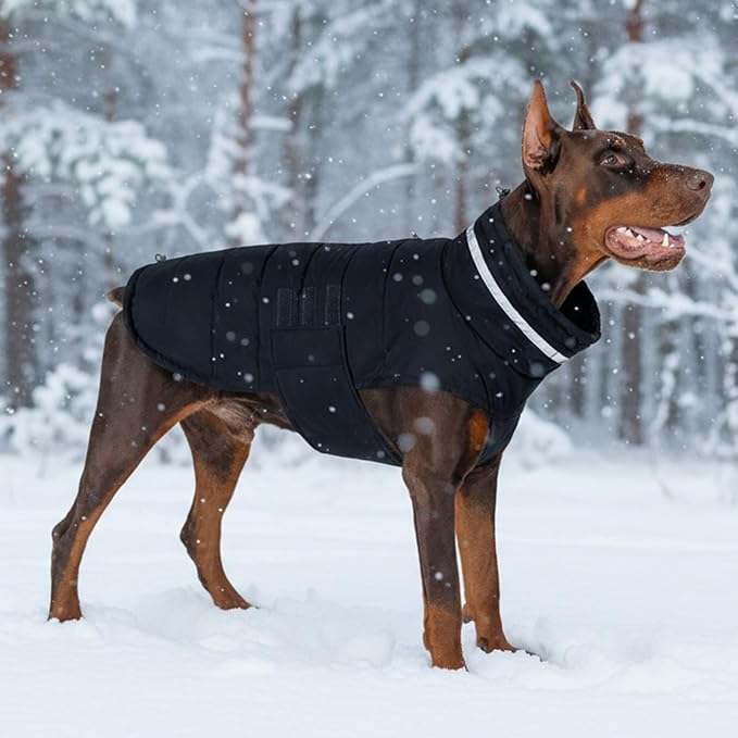 Mklhgty Waterproof Dog Coat for Small Dogs, Warm Dog Winter Jacket, Reflective Windproof Turtleneck Dog Cold Weather Coats with Adjustable Hook & Loop - Black - S