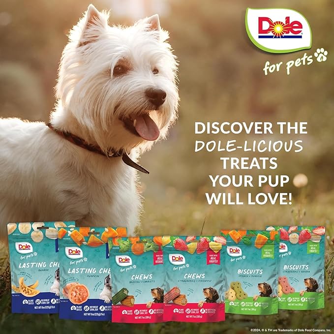 Dole for Pets Dog Biscuits Assorted Banana + Strawberry Mix, Real Fruit Flavor Vegan Crunchy Treats, No Wheat Corn Soy or Artificial Additives, Bite Size Training Snacks for Dogs, 7 Oz - 2 Pack