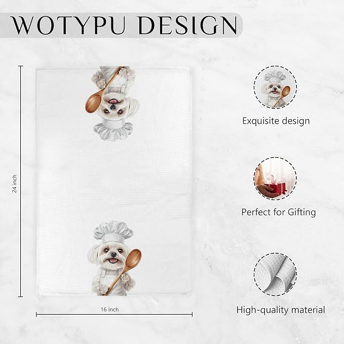 Maltese Gifts Kitchen Towels, Dog Gifts for Women Men, Dog Lover Gifts Dish Tea Towel, Maltese Gift Decorative Hand Towels for Kitchen Bakery Decor, 16x24 Inch