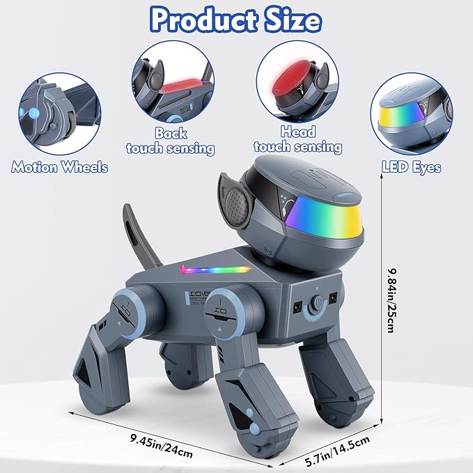 Smart Robot Dog Toys for Kids-Interactive Programmable RC Puppy with LED Eyes,Music & Dance,Touch & Voice Control,USB Rechargeable Robotic Pet,Gifts for Boys & Girls Ages 3-12 (Grey)