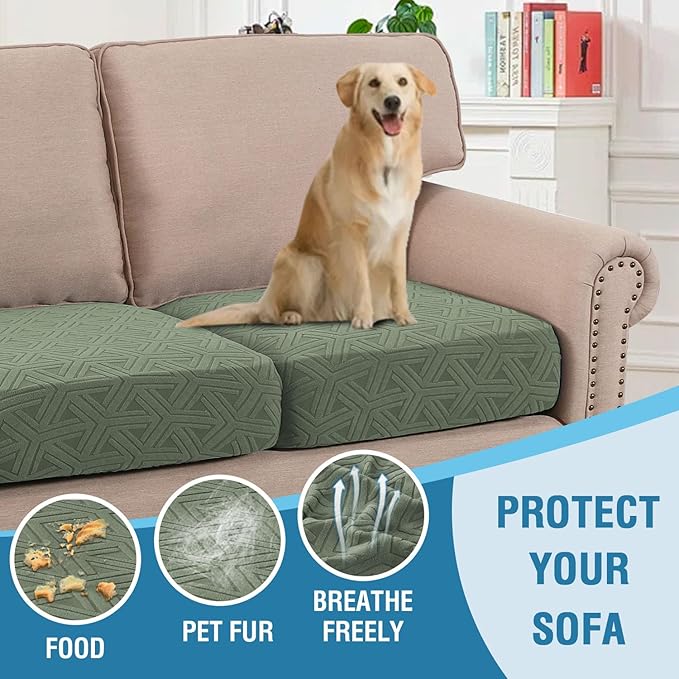 H.VERSAILTEX Jacquard Sofa Cushion Covers Stretch Sofa Covers for 3 Cushion Couch Furniture Protector Spandex Anti-Slip Soft Thickened Slipcovers Diamond Pattern(3 Seat Covers, Sea Grass)