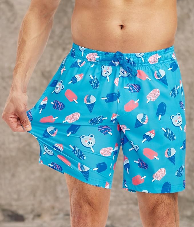 Tipsy Elves Men's Stretch Swim Trunks 7 Inch Inseam 4-Way Stretch with Mesh Liner - Quick-Dry Funny Swimwear Bathing Suit