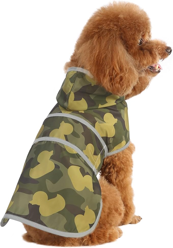 Dog Raincoat for Medium Dogs Waterproof Jacket Hooded Rain Coats with Reflective Strips Leash Hole & Poncho Adjustable Fit (CamoDuck,M)