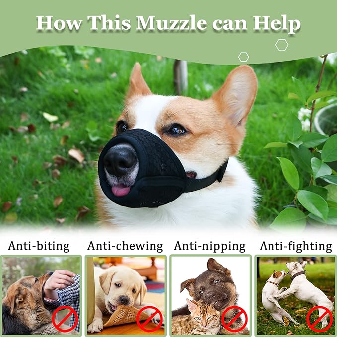 Mayerzon Dog Muzzle, Puppy Soft Mesh Muzzle for Small Medium Large Dogs Chihuahua Poodles Beagle Dachshund Corgis Labrador for Biting Chewing Grooming That Allows Panting Drinking(S, Black)
