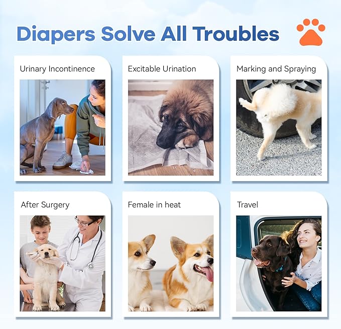 Disposable Dog Diapers Count Absorbent Soft Puppy Doggie Diapers for Female Dogs with Stretchy Waist Puppy Diaper in Heat Period Excitable Urination (L 30PCS)