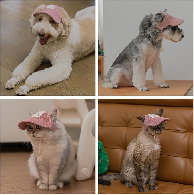 Pet Dog Baseball Cap, Cat Hat, Cat Dog Sun Cap with Ear Holes, Adjustable Puppy Outdoor Sun Hat (Pink, Medium)