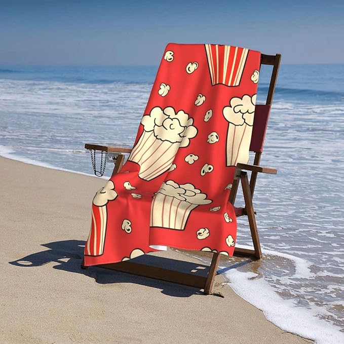 Movie Popcorn Beach Towel Food Sand-Free Microfiber Bath Towel Ultra Soft Quick Dry Pool Towel Absorbent Towel Lightweight Towel Gifts for Outdoor Bathroom Swimming Decor 31inx51in