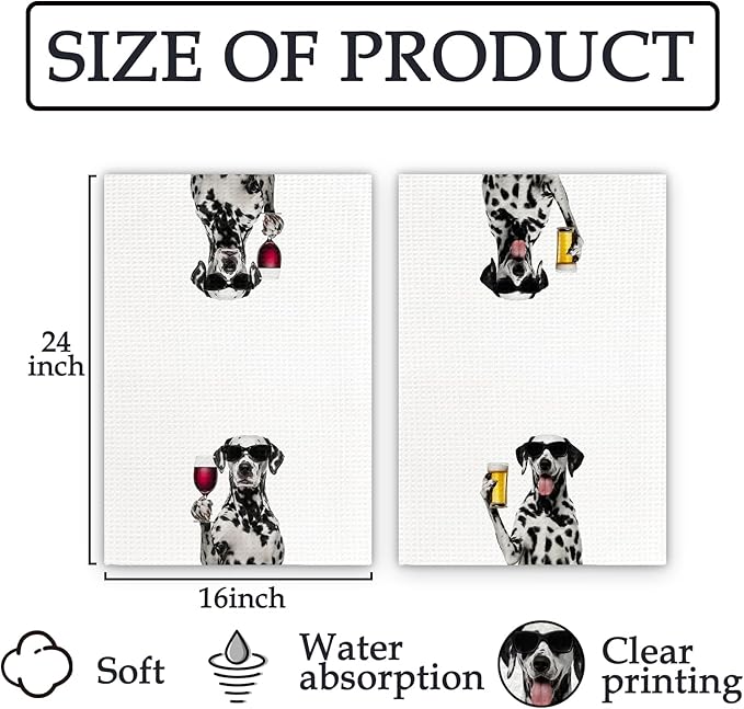 Dalmatian Gifts Wine Kitchen Towels Set of 2, Gifts for Dalmatian Dog Wine Lovers Decorative Hand Dish Towel for Kitchen Home Bar, Funny Dog Beer Lover Home Bar Cart Decor(16x24Inch)