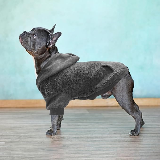 PUPTECK Dog Hoodie Puppy Sweatshirt Warm Dog Sweater Winter Clothes Cold Weather Coats for Small Medium Large Dogs, Grey, S/M