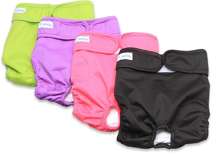 Teamoy 4pcs Washable Female Dog Diapers, Reusable Doggie Diaper Wraps for Female Dogs, Super-Absorbent and Comfortable, XS