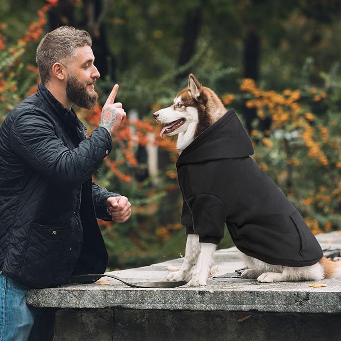 Dog Sweaters for Large Dogs Dog Hoodie Fleece Pet Sweater Soft Clothes Sweatshirt with Pocket Pet Hoodie for Large Dogs(Black&L)