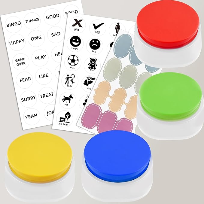 Rechargeable Pet Training Buttons - 30s Voice Recording Buttons for Cats & Dogs, USB-C ChargingCat Communication Talking Buttons with Anti-Slip Base Answer Buzzer-4Pack