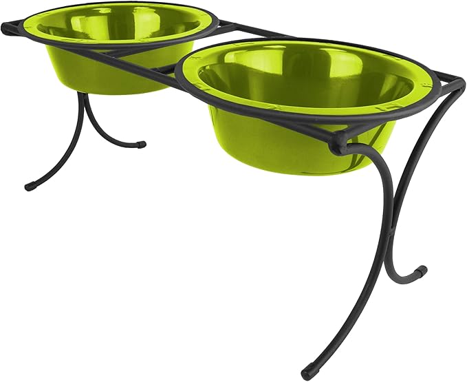 Platinum Pets Bistro Double Diner Feeder with Stainless Steel Dog Bowls, Medium, Corona Lime