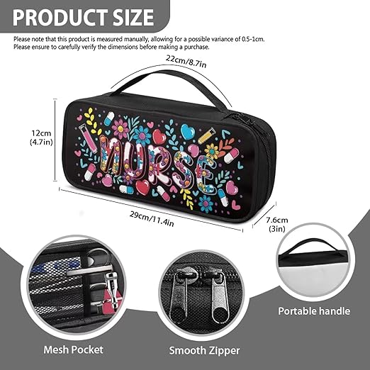 Gomyblomy Nurse Floral Stethoscope Case with Extra Room Black, Lightweight Stethoscope Storage Bag Holder Organizer with Handle Carrying Case Compatible with Most Stethoscopes