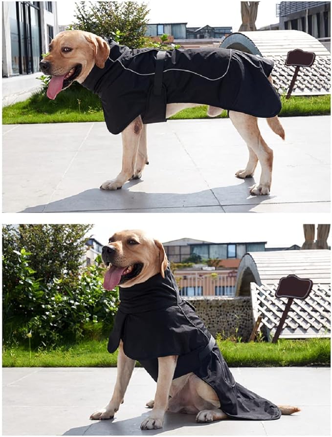 Barkworthies Dog Raincoat - Waterproof Winter Jacket with Velvet Inner, Reflective Strip, Black, XL