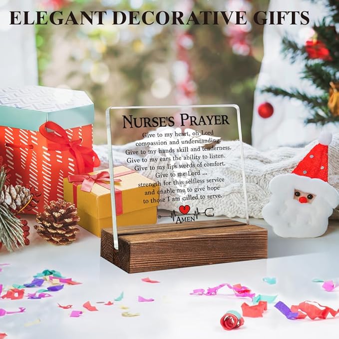 Nurses Prayer Acrylic Sign With Wood Stand, Funny Nurse Home Office Desk Decor Plaque Gifts, Nurse Week Nurse's Day Nursing Gifts for Christian Nurse, Thank You Gifts for Nurse Friend
