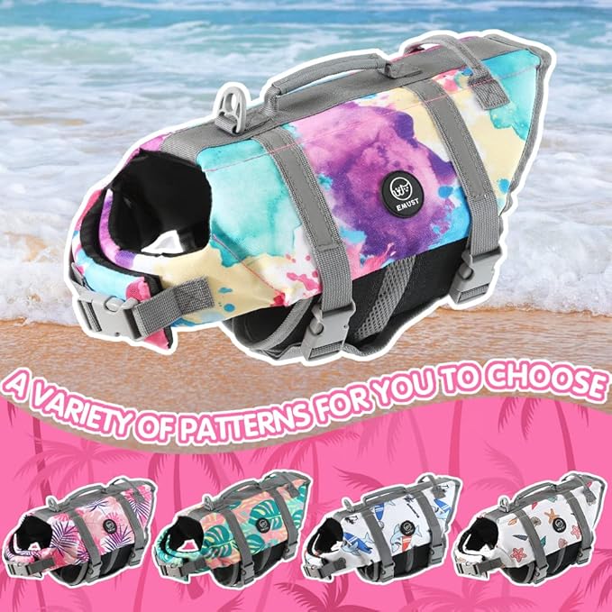 EMUST Dog Life Preserver, Pet Flotation Vest for Swimming, Beach Boating with High Buoyancy, Dog Flotation Vest for Small/Medium/Large Dogs, M, Multicolors