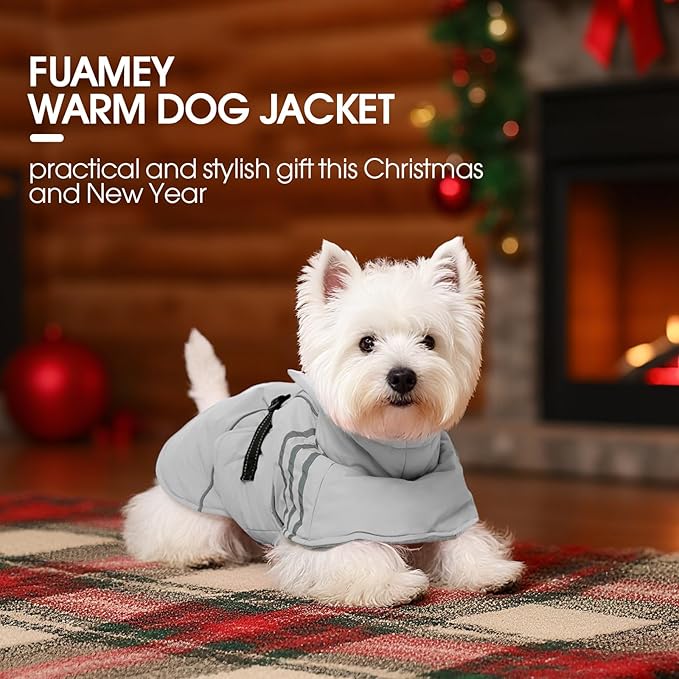 FUAMEY Dog Cold Weather Coats,Dog Winter Jackets for Large Dogs Warm Dogs Coat with Reflective Strips Waterproof Pet Snowsuit Thick Paded Pets Vest for Beagle Corgi Grey L