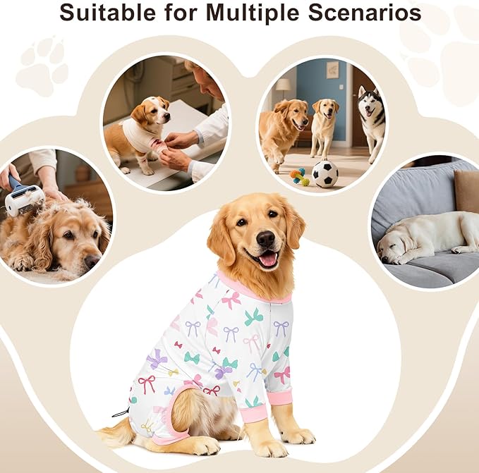 Bienbee Dog Pajamas, 4 Pack Dog Recovery Suit Shedding Suit Cute Soft Puppy Clothes Dogs Pjs Onesies Jammies Adjustable Breathable & Stretchy Clothes for Small Medium Large Dogs Girl Boy Puppy-2XL
