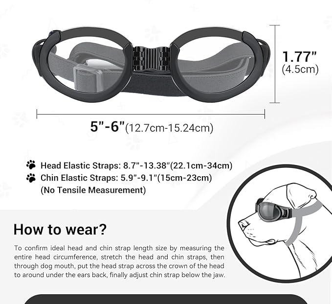 Dog Goggles with Replaceable Lens Eye Protection Dog Sunglasses for Small to Medium Breed for Outdoor Riding/Driving/Walking/Surgery Recovery