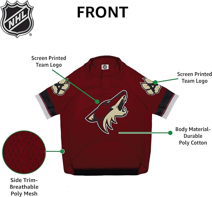 Pets First NHL Arizona Coyotes Jersey for Dogs & Cats, X-Small. - Let Your Pet Be A Real NHL Fan!