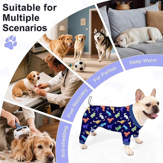 Bienbee Dog Pajamas, 4 Pack Dog Recovery Suit Shedding Suit Cute Soft Puppy Clothes Dogs Pjs Onesies Jammies Adjustable Breathable & Stretchy Clothes for Small Medium Large Dogs Girl Boy Puppy-L