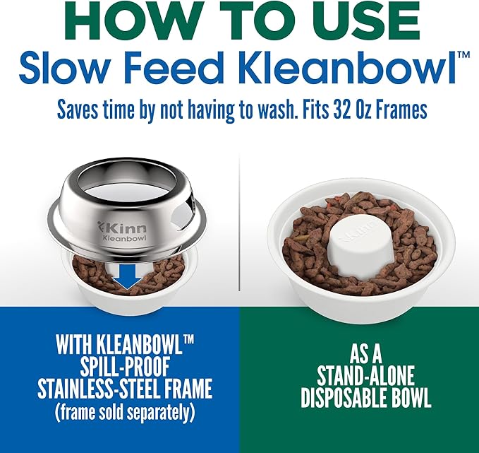 Kinn Slow Feeder Dog Bowl, Disposable Food Dish to Slow Down Eating Dogs, 1 Frame and 4 Inserts, for Travel, Boarding, or Crate, Compostable Pet Travel Bowl, No Plastic, Leakproof, 4 Cups