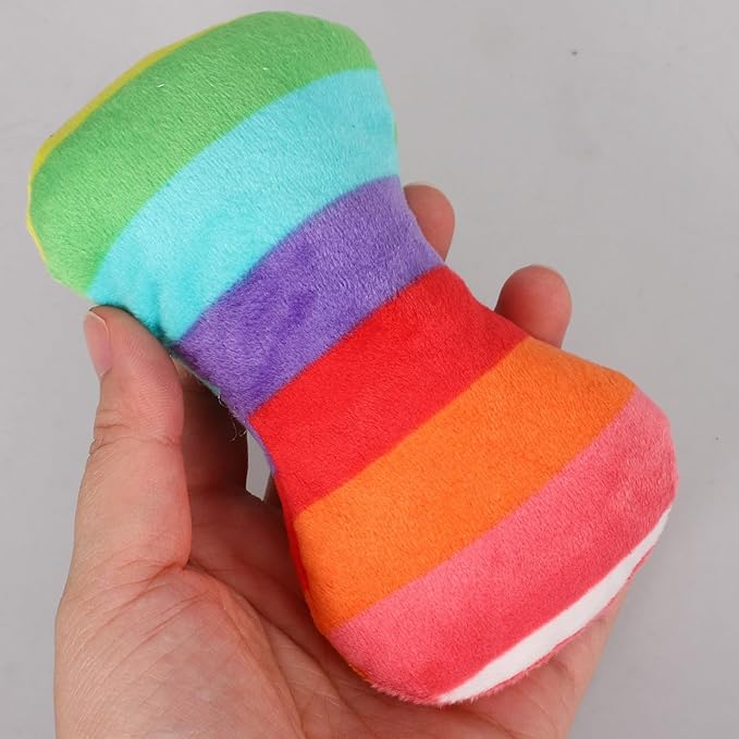 POPETPOP Durable Colorful Bone Dog Toy with Squeaker for Chewing and Teeth Grinding Plush Interactive Puppy and Dog Toy for Small Medium and Large Breeds