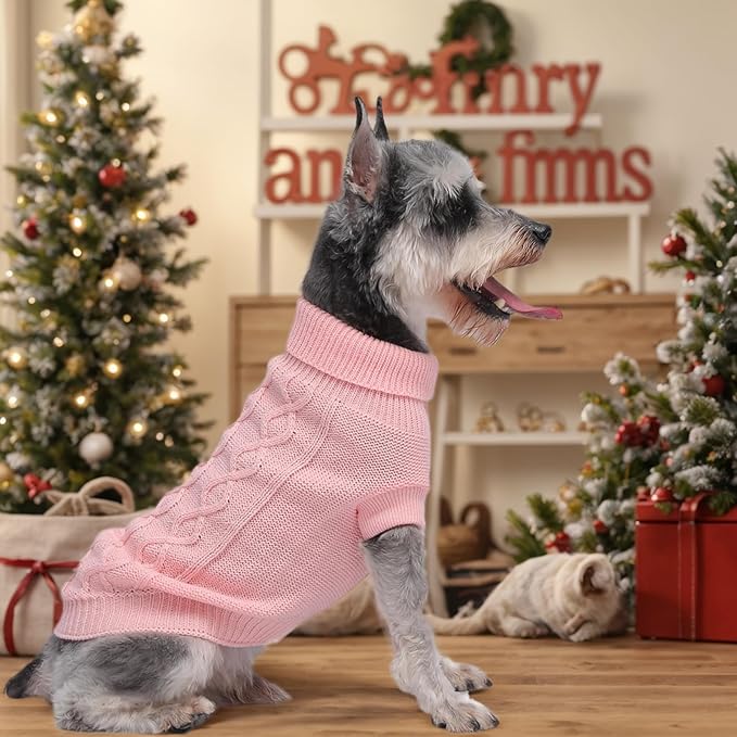 Pullover Valentines Dog Sweater, Cable Knitwear, Classic Turtleneck Warm and Soft Clothes for Chihuahua, Bulldog, Dachshund, Pug, Yorkie,Dog Outfits for Small Dogs Medium Dogs, (Pink M)
