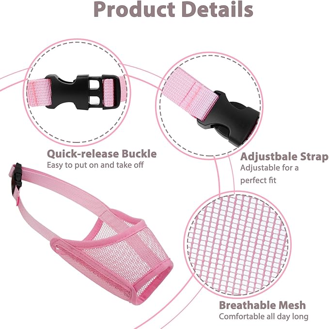 LUCKYPAW Dog Muzzle Suits for Small Medium Large Dogs, Mesh Muzzle Anti Biting Chewing, Breathable Mouth Cover Set with Adjustable Strap for Grooming Vet Visiting Training (Medium 3 PCS(M-XL), Pink)