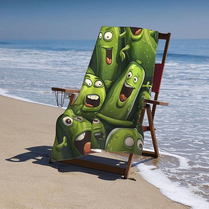Pickle Beach Towel Fun Food Sand-Free Microfiber Bath Towel Ultra Soft Quick Dry Pool Towel Absorbent Towel Lightweight Towel Gifts for Outdoor Bathroom Swimming Decor 31inx51in