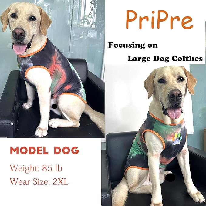 Dog Shirt Dog Vest Summer Tie Dye Dog Clothes Cool Breathable Cotton T-Shirt Medium Large Dog Boys Girls Shirt(GreenOrange, Medium)