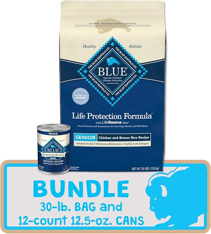 Blue Buffalo Life Protection Formula Natural Senior Dog Food Bundle, Dry Dog Food and Wet Dog Food, Chicken (30-lb Dry Food + 12.5oz cans 12ct)