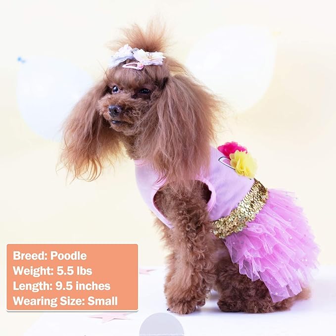 KYEESE Dog Dress Unicorn Tiered Layer Tutu Tulle Dogs Birthday Party Dresses with Sequins Cat Dress Dog Clothes