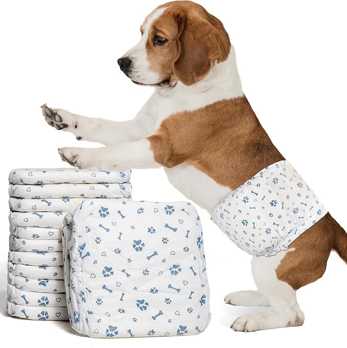 Dog Diapers Male Wraps, Disposable Male Dog Diaper, Super Absorbent Doggie Diapers for Boy Dogs with Incontinence Marking or Excitable Urination(S, 20)