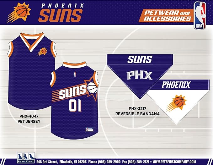 NBA PHOENIX SUNS DOG Jersey, X-Small - Tank Top Basketball Pet Jersey