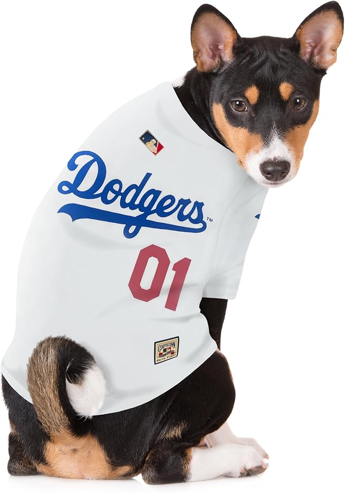 MLB Los Angeles Dodgers Vintage Throwback Jersey for Dogs & Cats in Team Color. Comfortable Polycotton Material, Medium